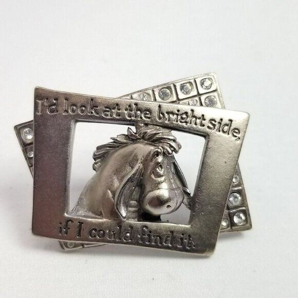 Vintage Disney Eeyore Look on the Brightside Brooch, Silver Tone Lapel Pin - Picture 1 of 7